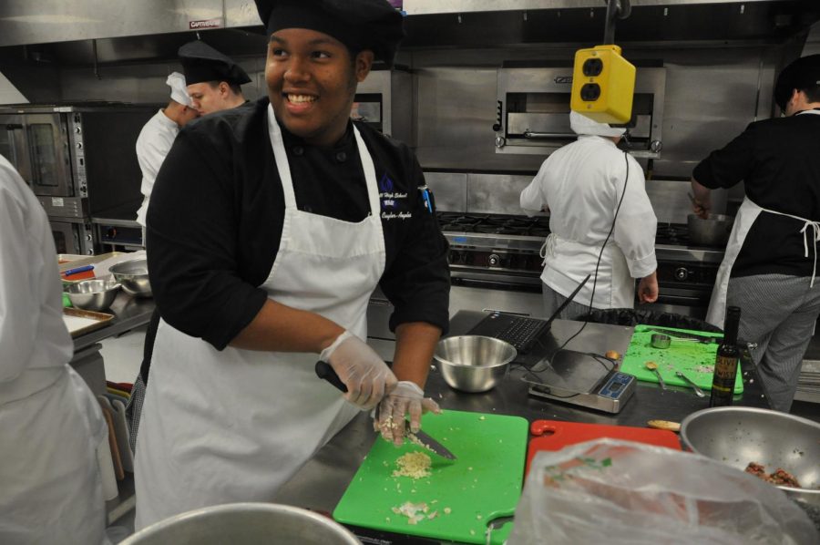 Keonte Acardio Cuyler-Angeles finds joy in the kitchen in the Culinary Arts Department in the school. Keonte Acardio Cuyler-Angeles
