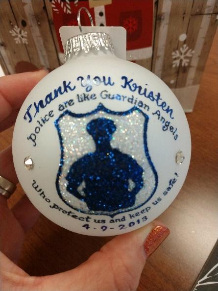While on duty in 2013, Officer Lewis saved a womans life who was in an auto accident. The woman gave her this Christmas ornament just before holiday break. Courtesy Photo.