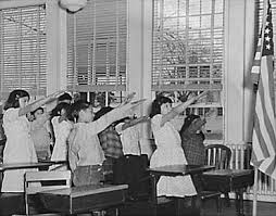 Before World War II, students used to pledge with one arm raised rather than hand over heart. Photo courtesy of Wiki Commons