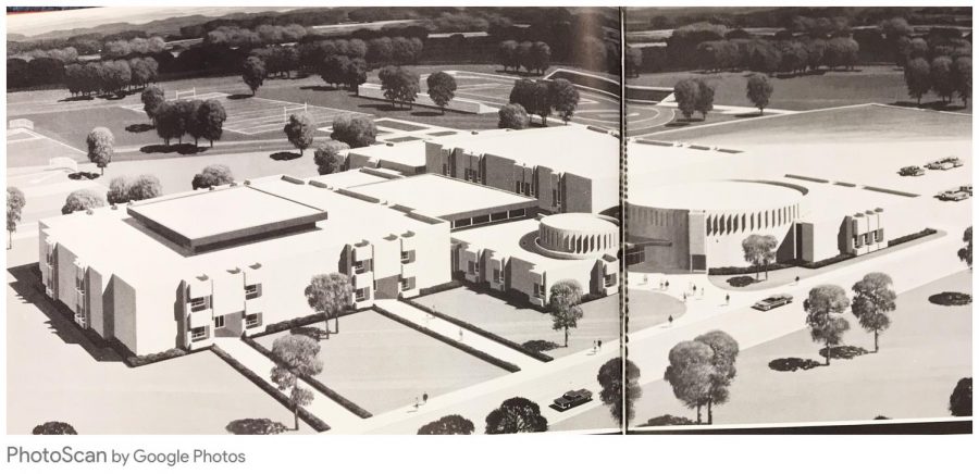 The school looked quite different in 1971 before the fieldhouse and the large auditorium were added in 2009. 