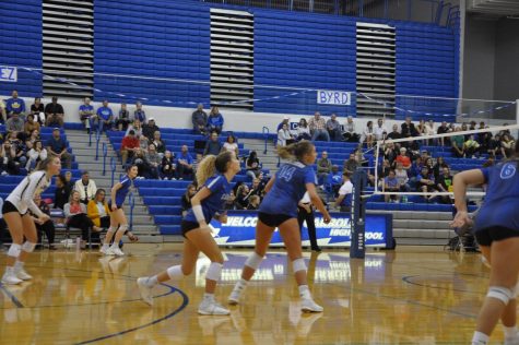 Seen here last season, the volleyball team has been working together to practice during this year’s time of COVID-19.