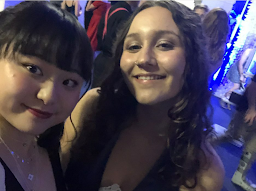 Reina Fujimura celebrates her first semi-formal with fellow exchange student Maria Santamarina-Gonzalez. 