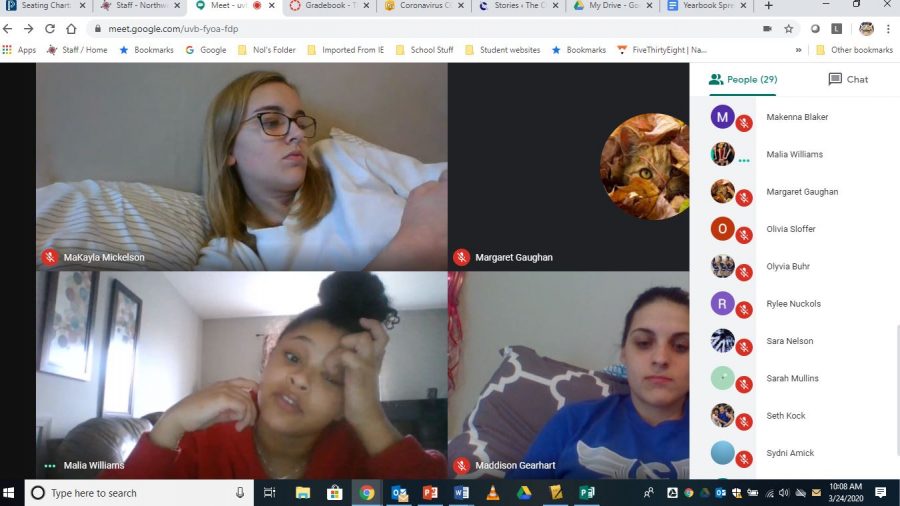The yearbook staff met remotely to redesign the spring section of The Cavalier. The pandemic forced the staff to come up with new ideas for prom, graduation and all the spring sports. 