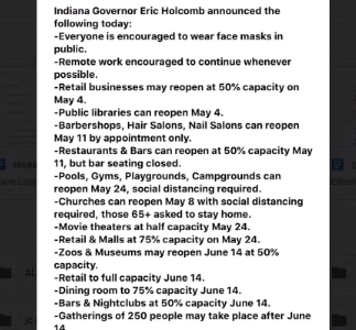 The list shows days for when businesses can resume normal openings and operation.