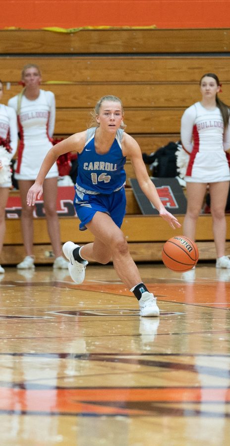 Seen here at last seasons semi state matchup against Crown Point, junior Taylor Fordyce returns to lead the girls team in defense of their conference title and semi-state run from last year.  Crown Point won 62-46.