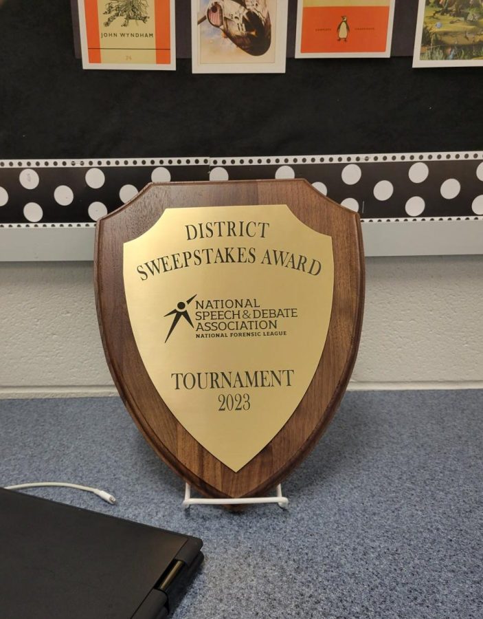 The plaque that the team won at distrcits.